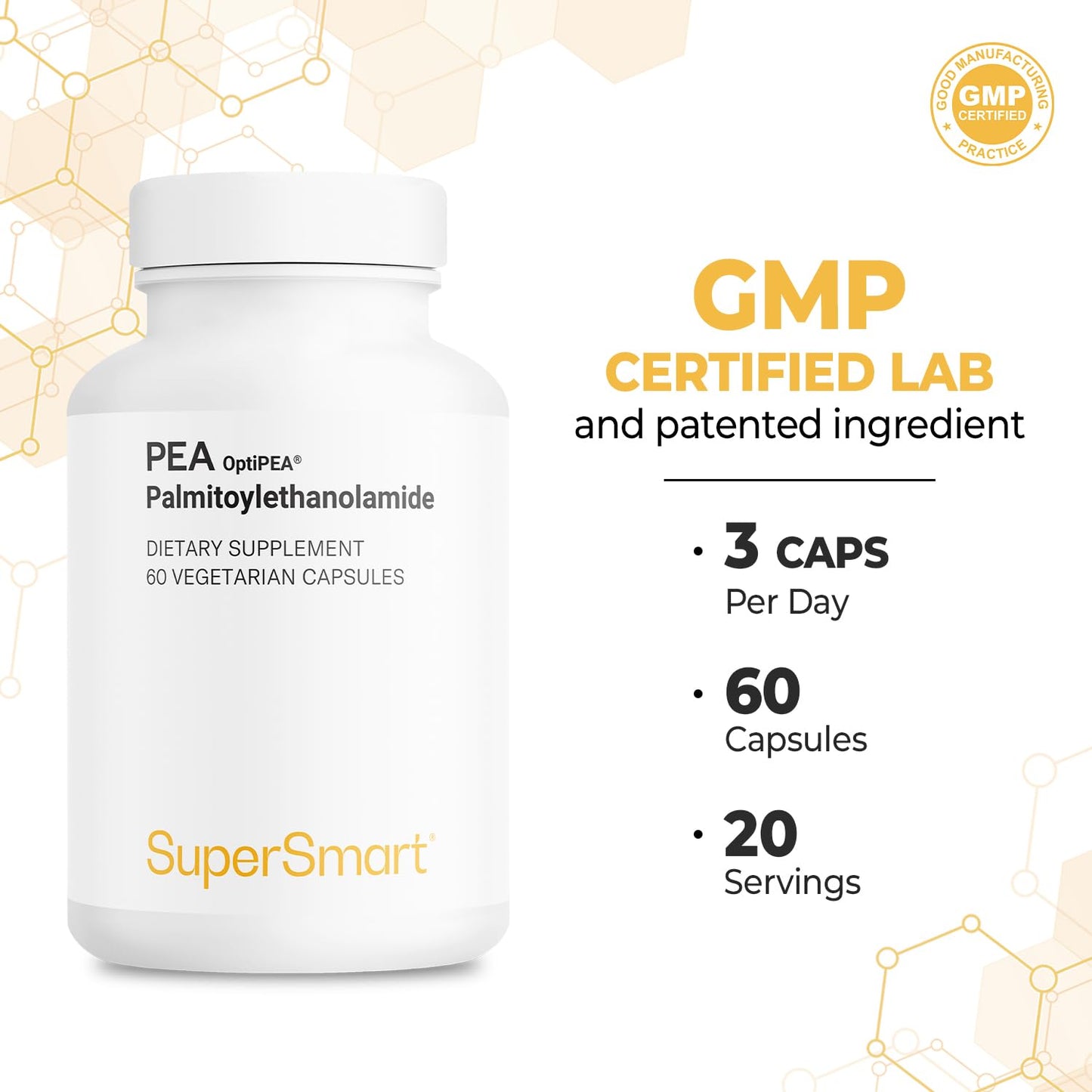 Supersmart 99% Pea Supplement PalmitoylEthanolAmide Capsules, 60 Count