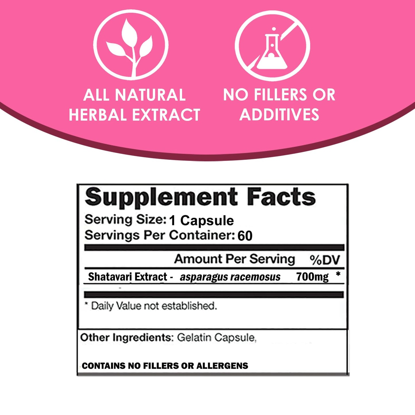 VH Nutrition Shatavari 700mg Asparagus Racemosus Extract Capsules, 30 Count