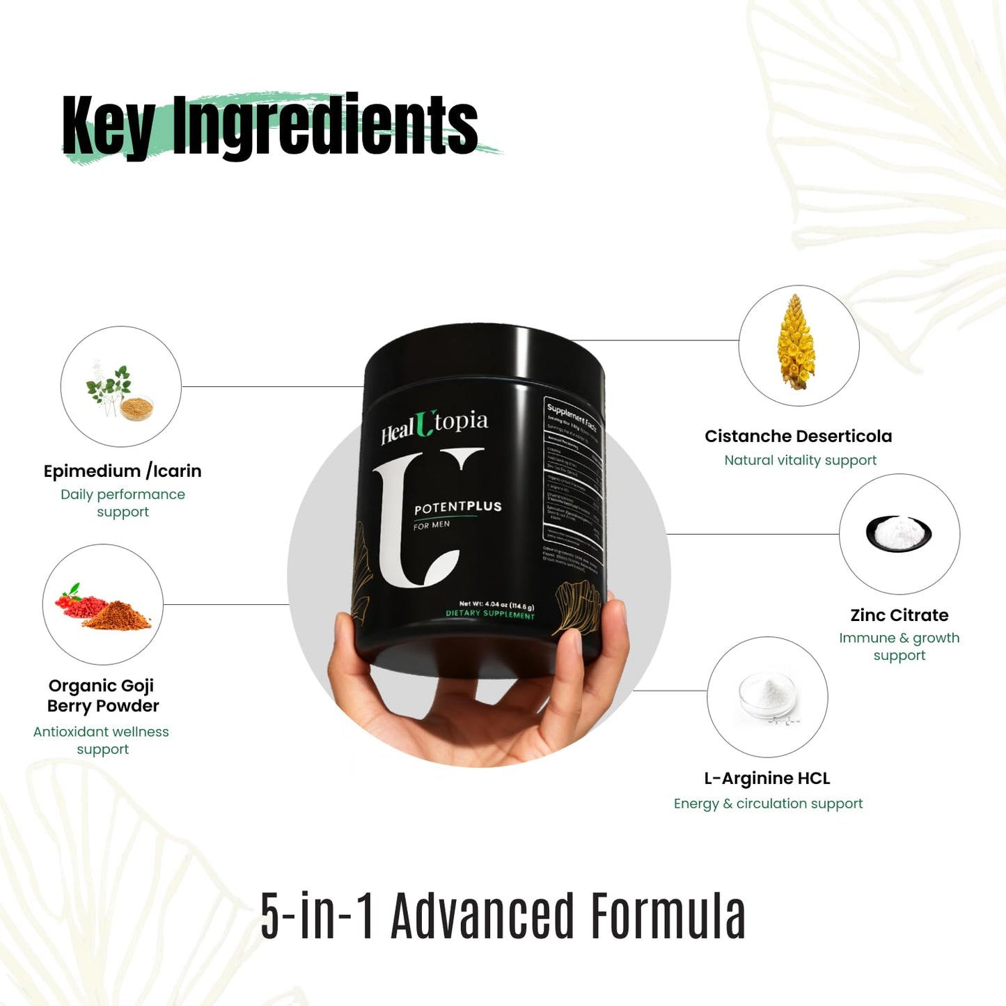 HealUtopia Maximum Men's Stamina, Endurance & Energy Booster with Organic Goji Berry, Cistanche Extract, Horny Goat Weed, Zinc, and L-Arginine Powder 4.04 Ounce