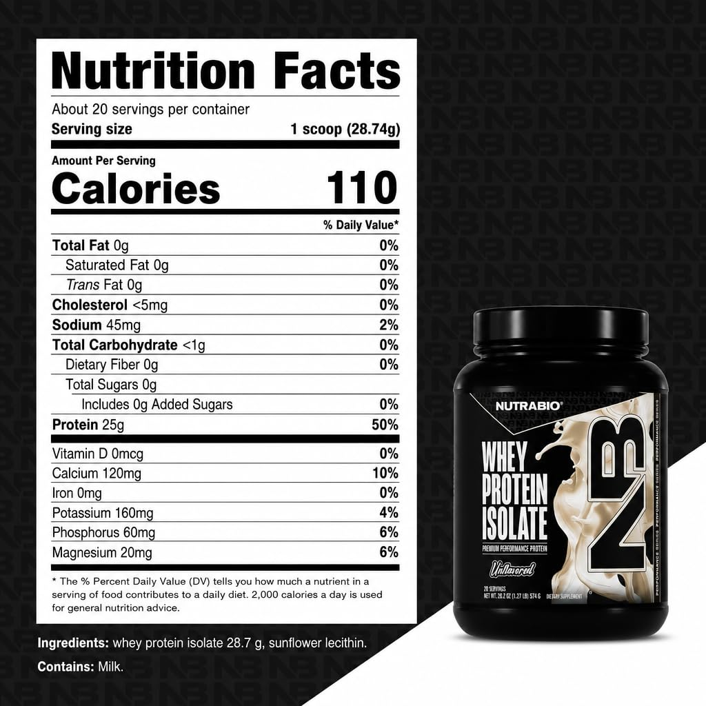 NutraBio Whey Protein Isolate Protein Powder, 20 Servings