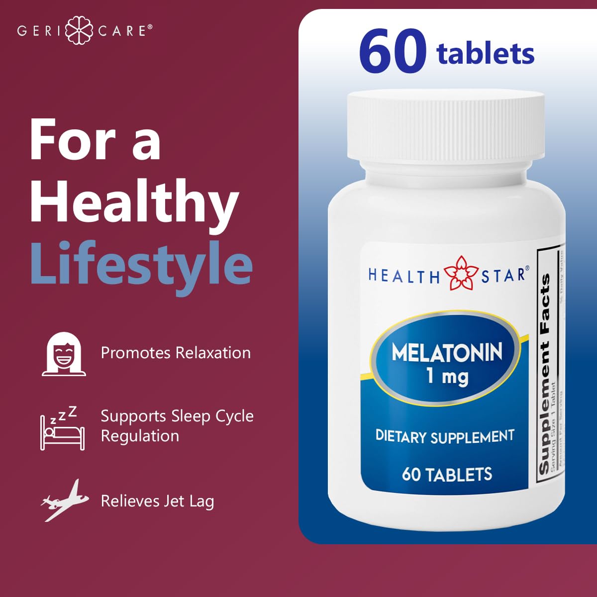 GeriCare Melatonin 1mg Sleep Support Supplement 60 Tablets