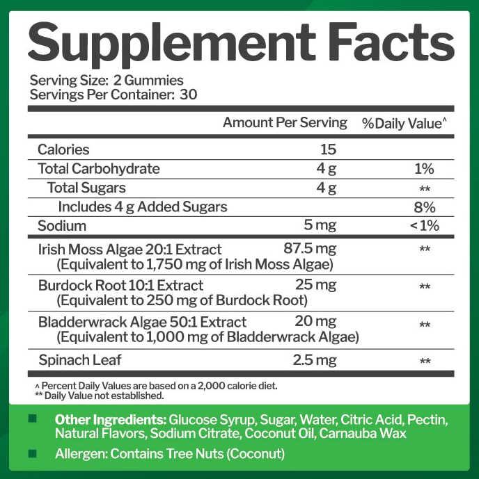 Just Nutrients Sea Moss 3000mg with Bladderwrack and Burdock Root 120 Gummies