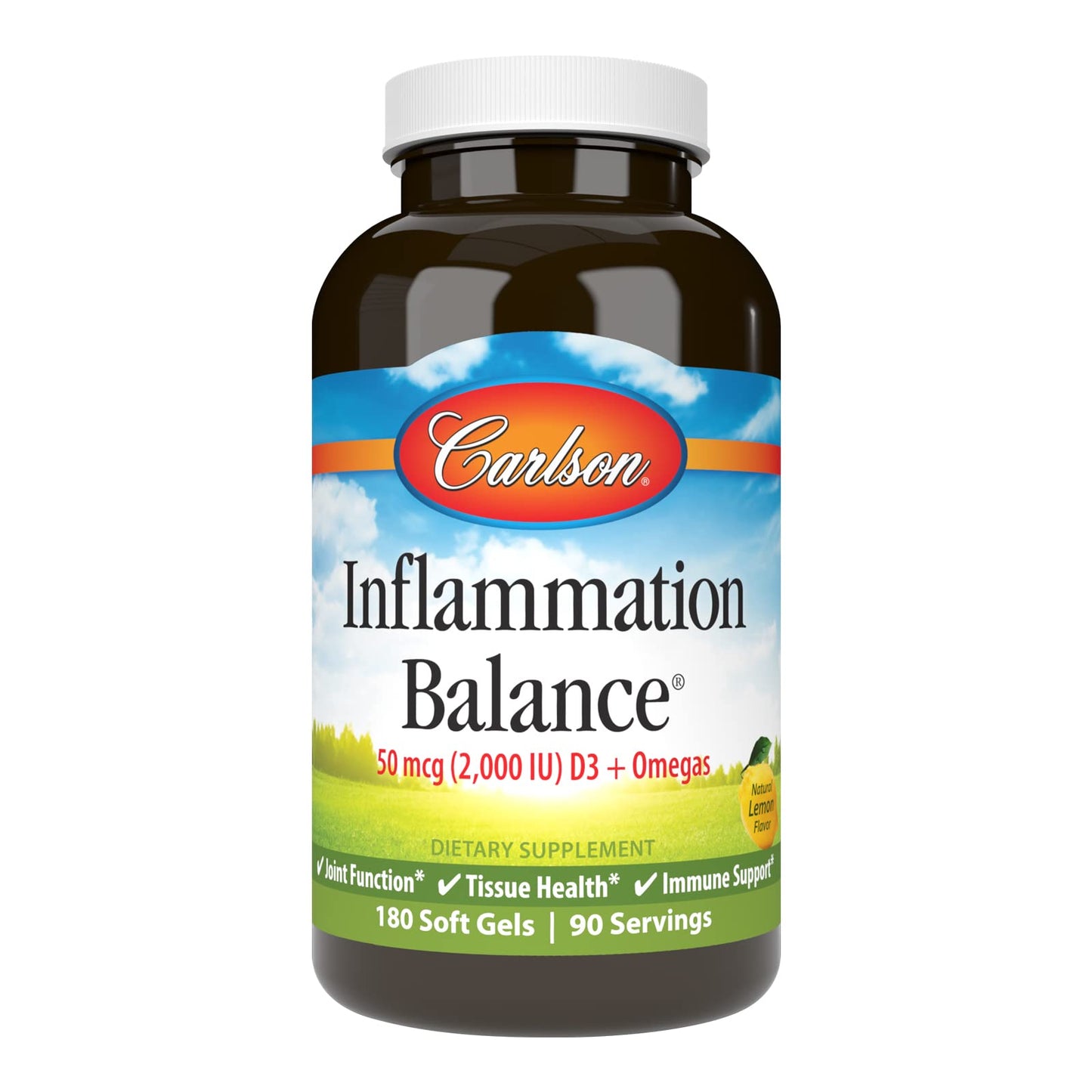 Carlson Inflammation Balance, Omega-3 & Omega-6 Ratio with D3, Norwegian Wild-Caught Fish Oil, Softgels, 180