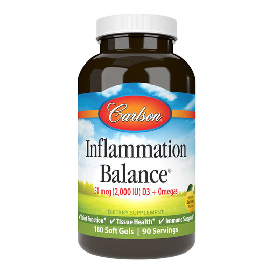 Carlson Inflammation Balance, Omega-3 & Omega-6 Ratio with D3, Norwegian Wild-Caught Fish Oil, Softgels, 180