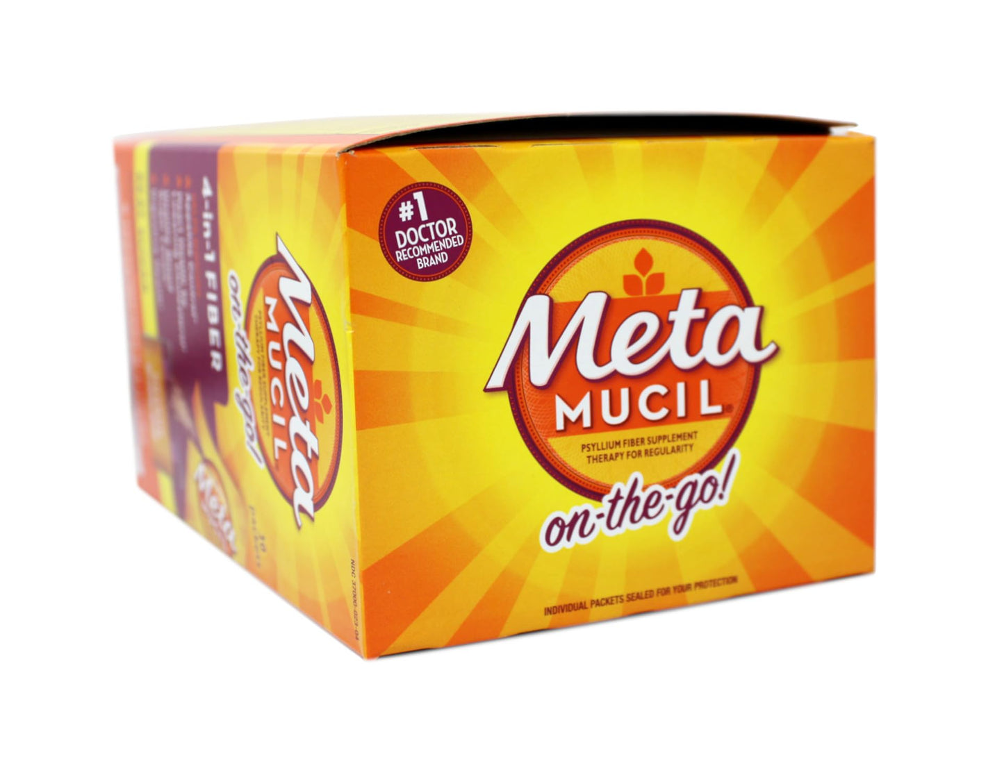 Metamucil On-the-Go Psyllium Husk Powder, Orange Flavor, 30 Count