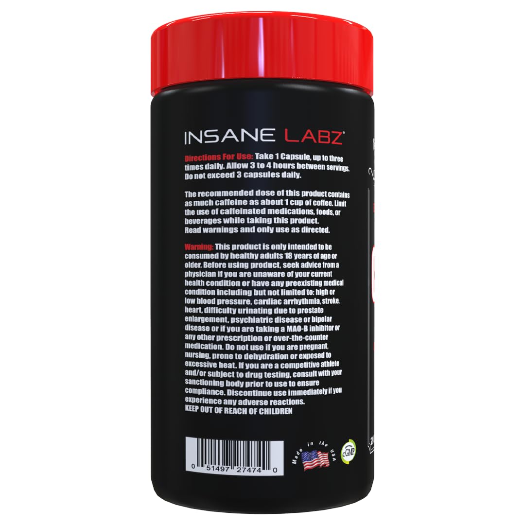 Insane Labz Caffeine 100mg Energy, Focus, Fast Acting Capsules, 120 Capsules