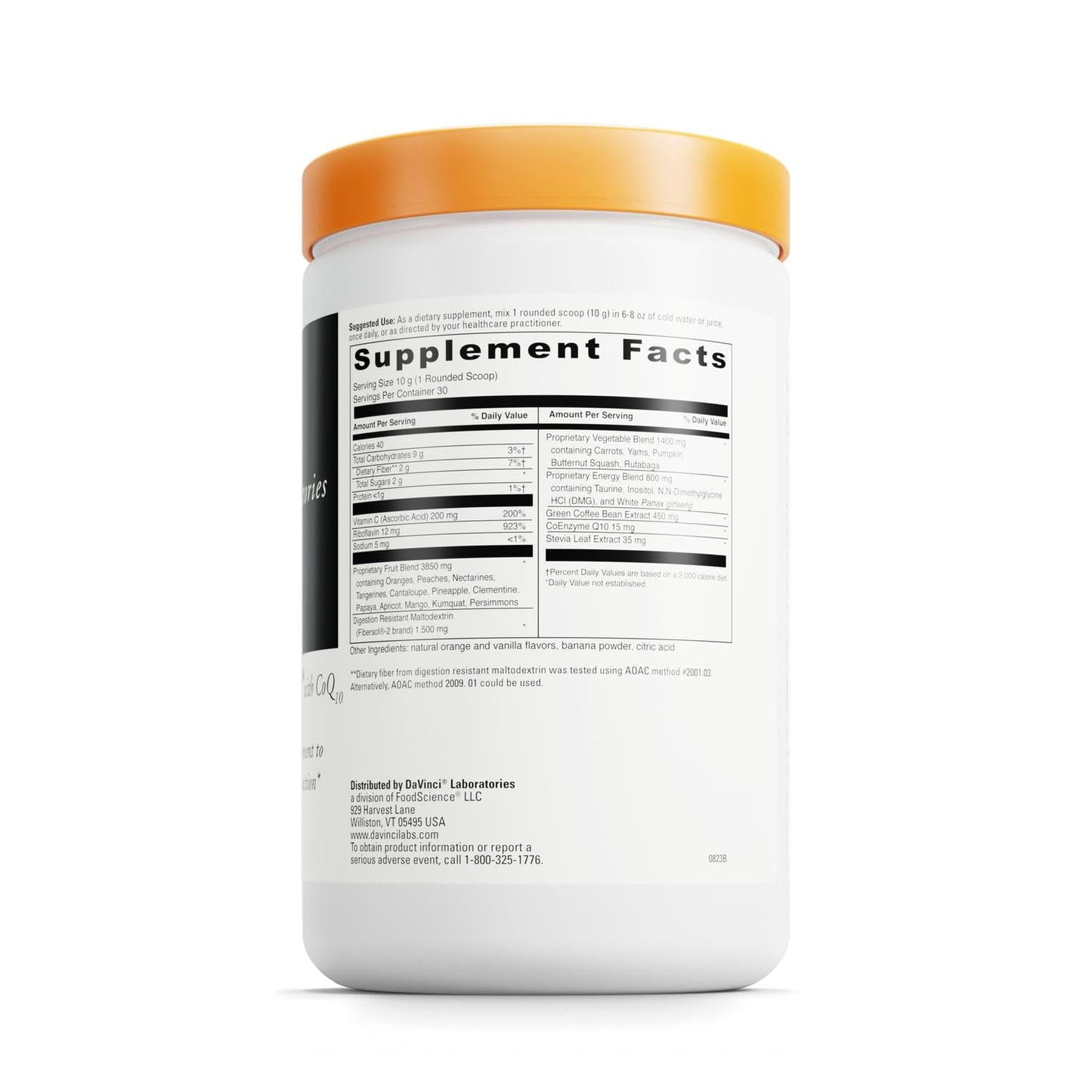 DAVINCI Spectra Orange Natural Energy Support Drink Supplement Powder, 30 Servings