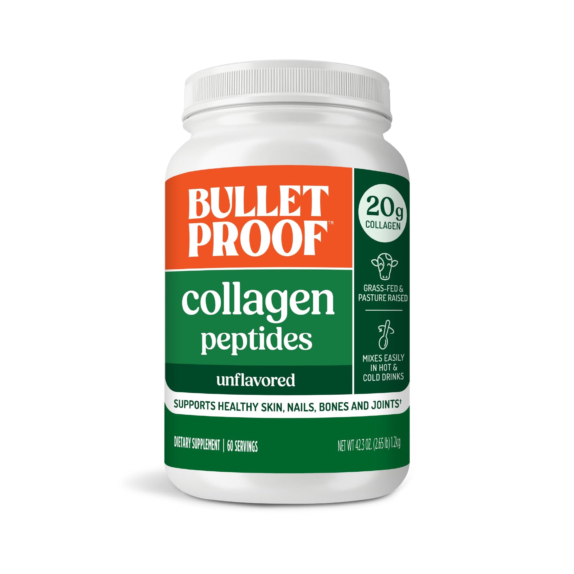 Bulletproof Grass-Fed Collagen Peptides Powder, Unflavored, 42.3 Ounces