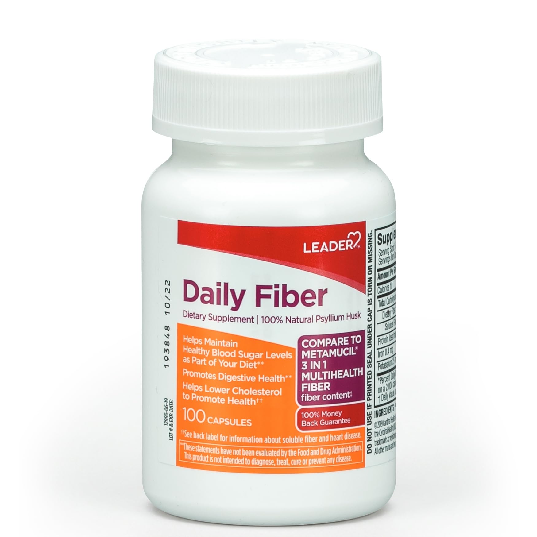 Leader Psyllium Husk Powder Supplement Capsule, 100 Capsules