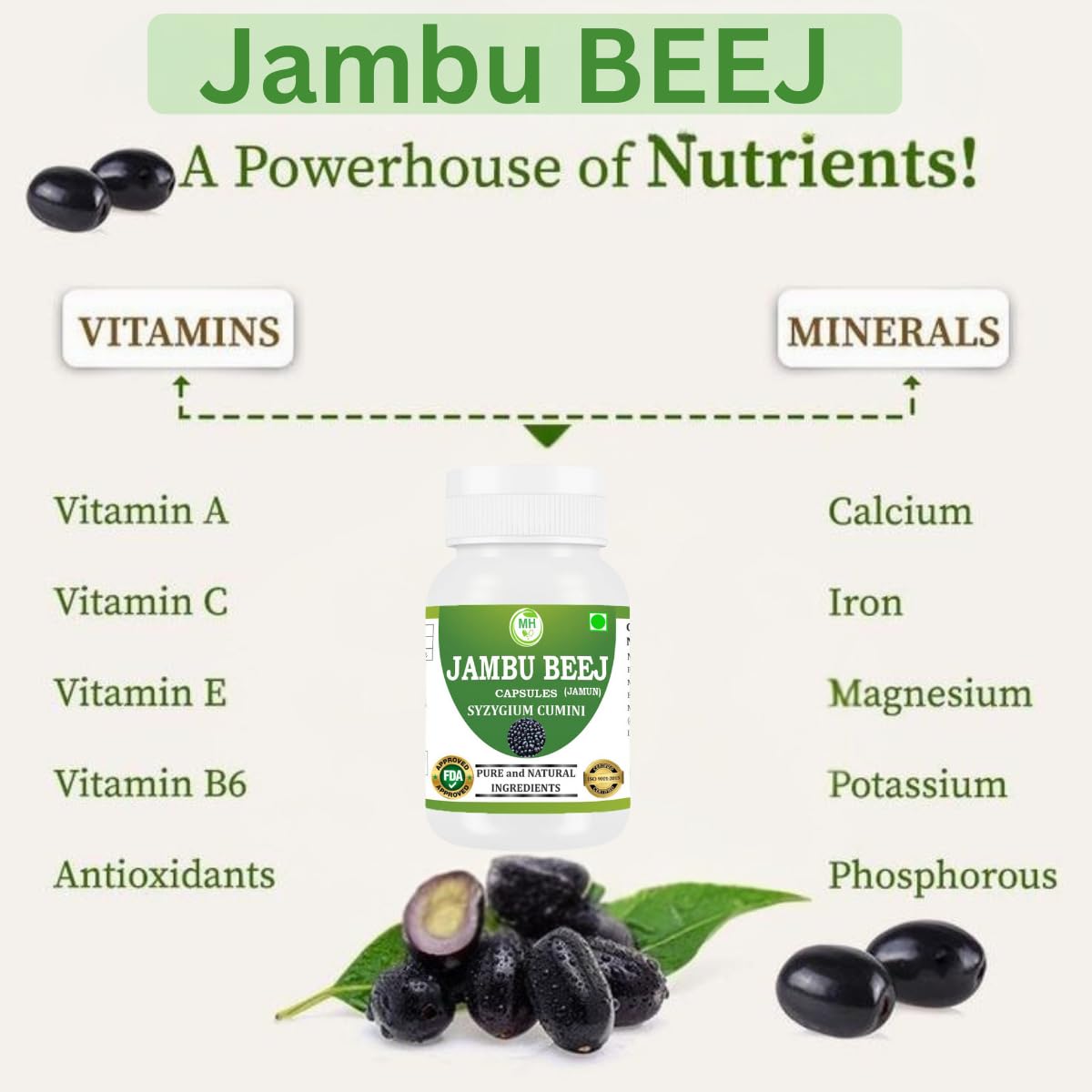 Generic Morsan's Jambu Beej (Syzygium cumini) Capsules, 60 Capsules