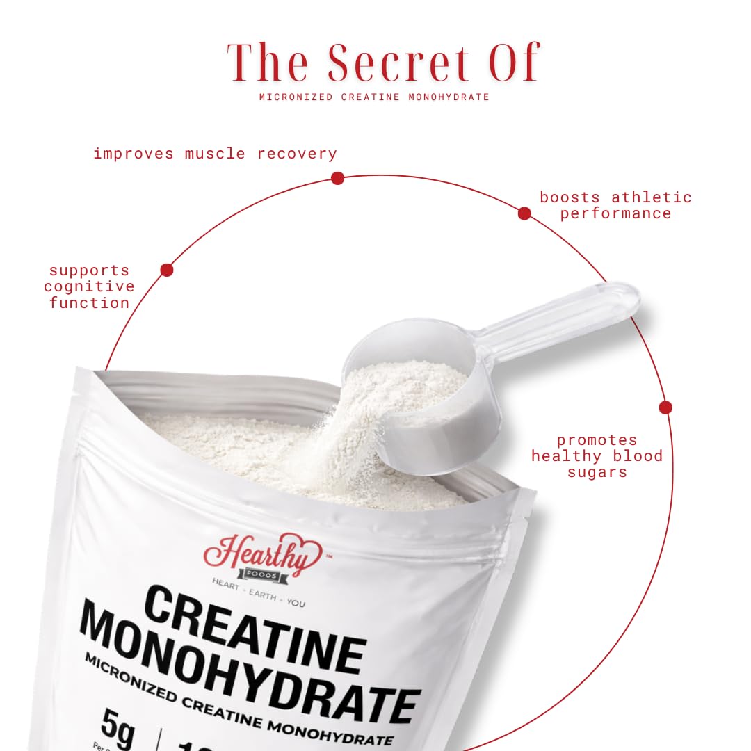 HEARTHY FOODS Creatine Monohydrate Micronized Powder, 1.1 Pound, Unflavored