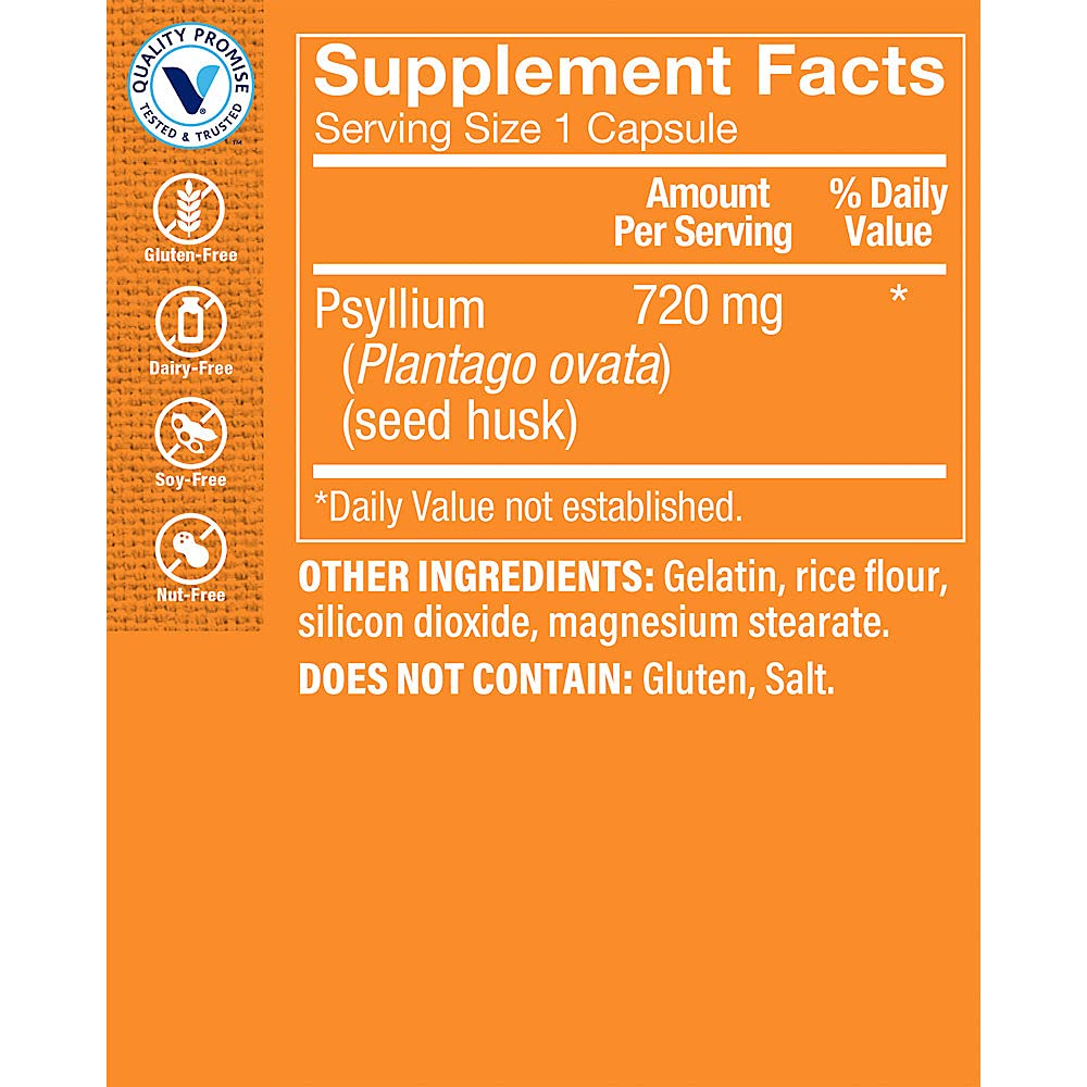 The Vitamin Shoppe Psyllium Husks Plantago Ovata Fiber Supplement Capsule, 300 Count