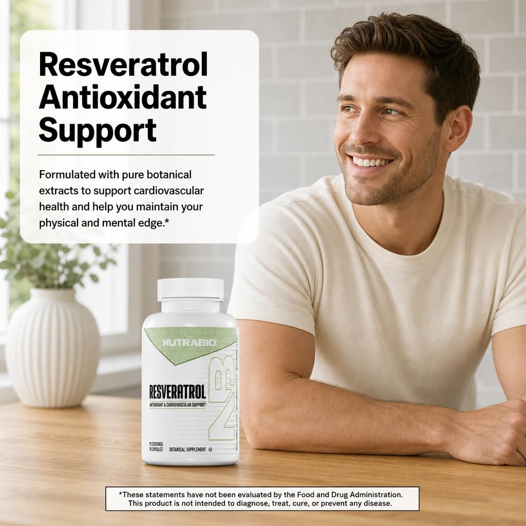 NutraBio 98% Pure Resveratrol Supplement 500mg Capsule, 90 Capsules