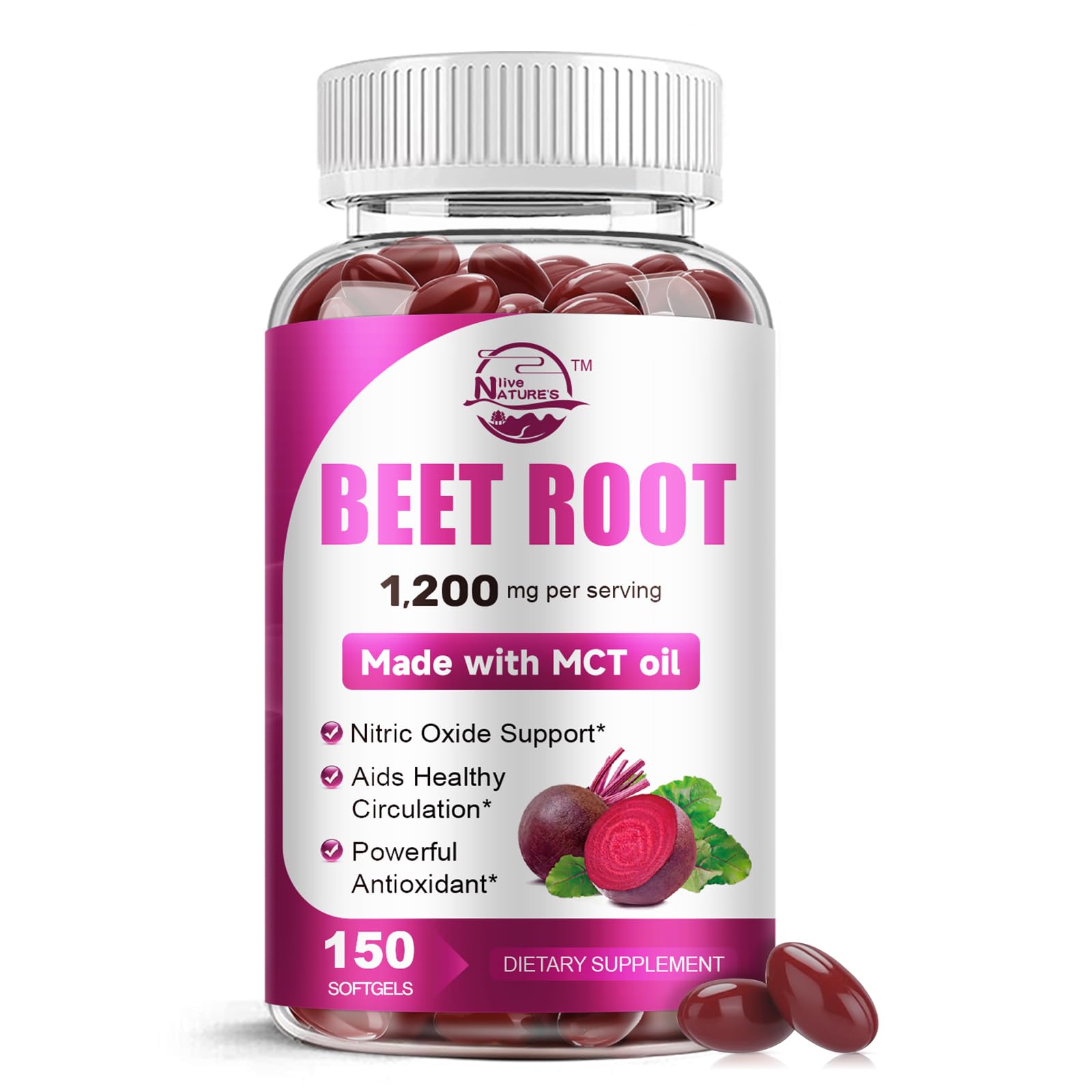 Nature's live Beet Root Supplement with MCT Oil Softgel 150 Count