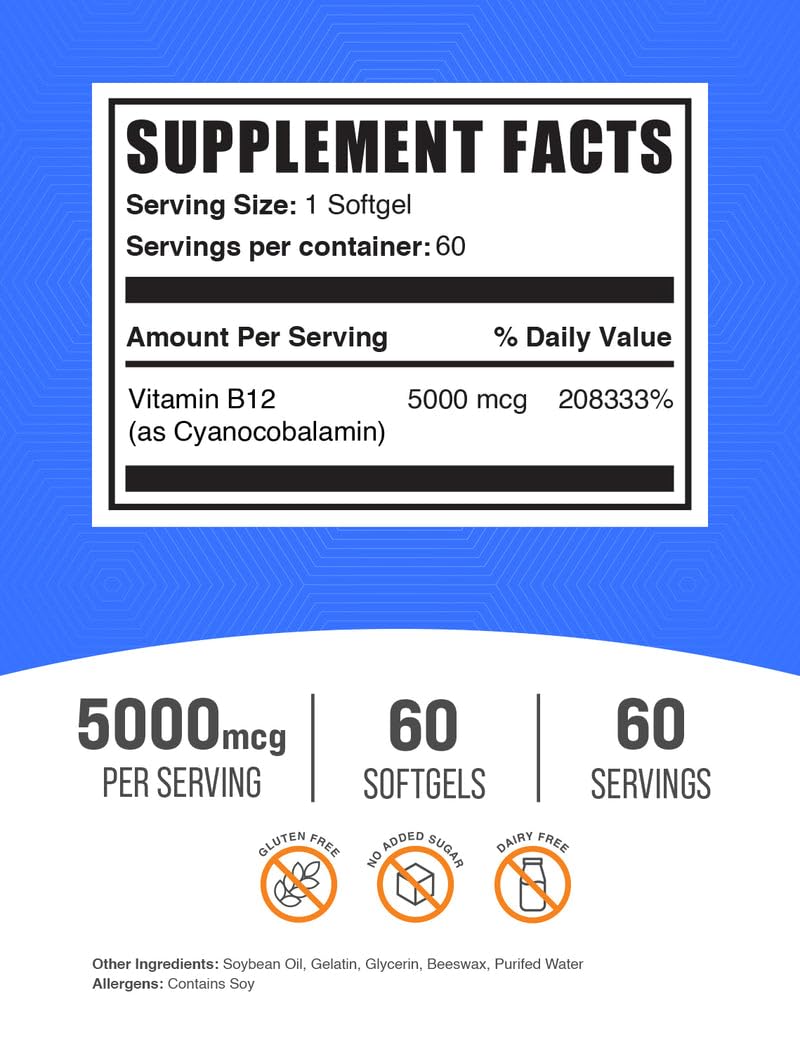 BulkSupplements Vitamin B12 5000 mcg Softgels 120