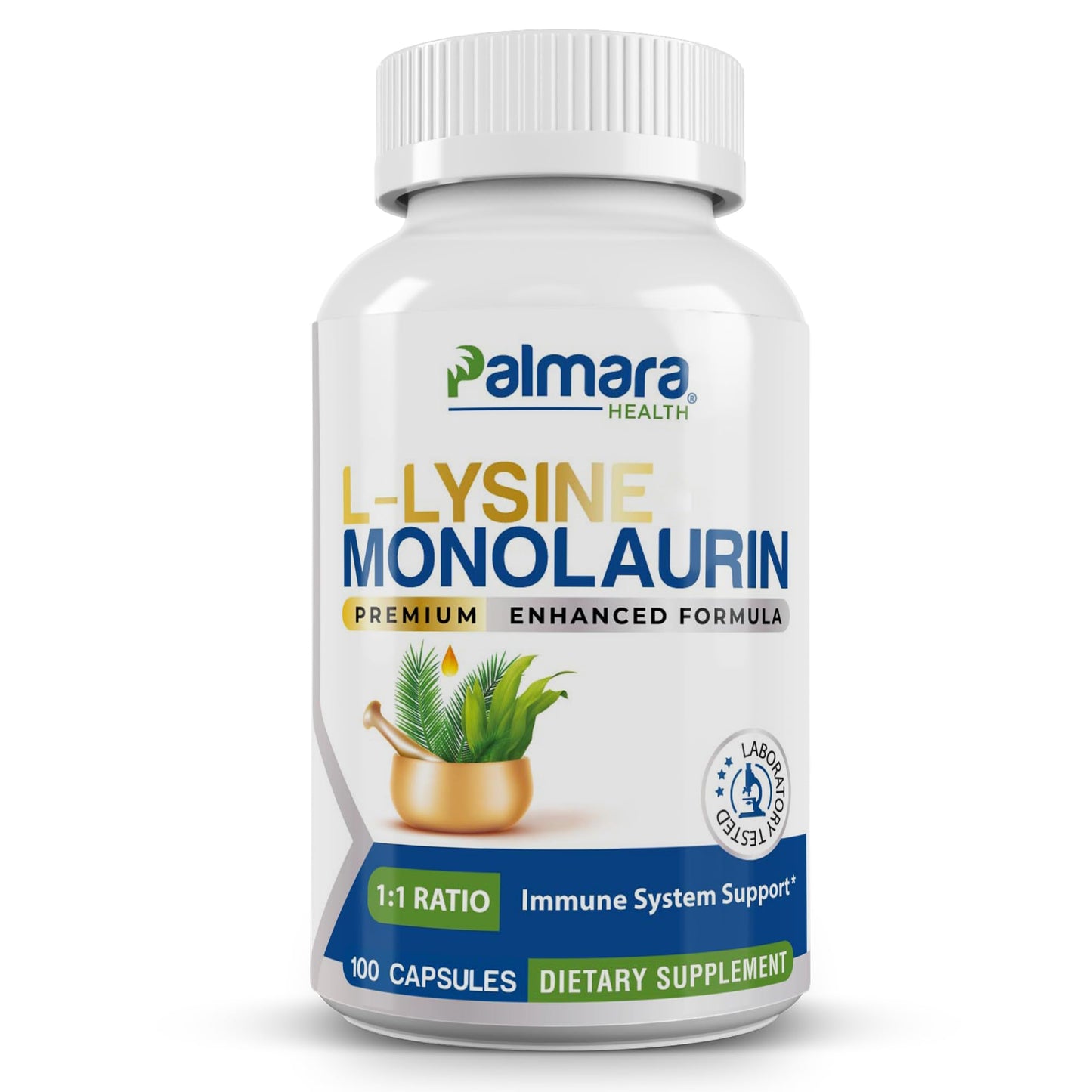 Palmara Health L-Lysine with Monolaurin 600mg 1:1 Ratio, Capsule, 100 Capsules