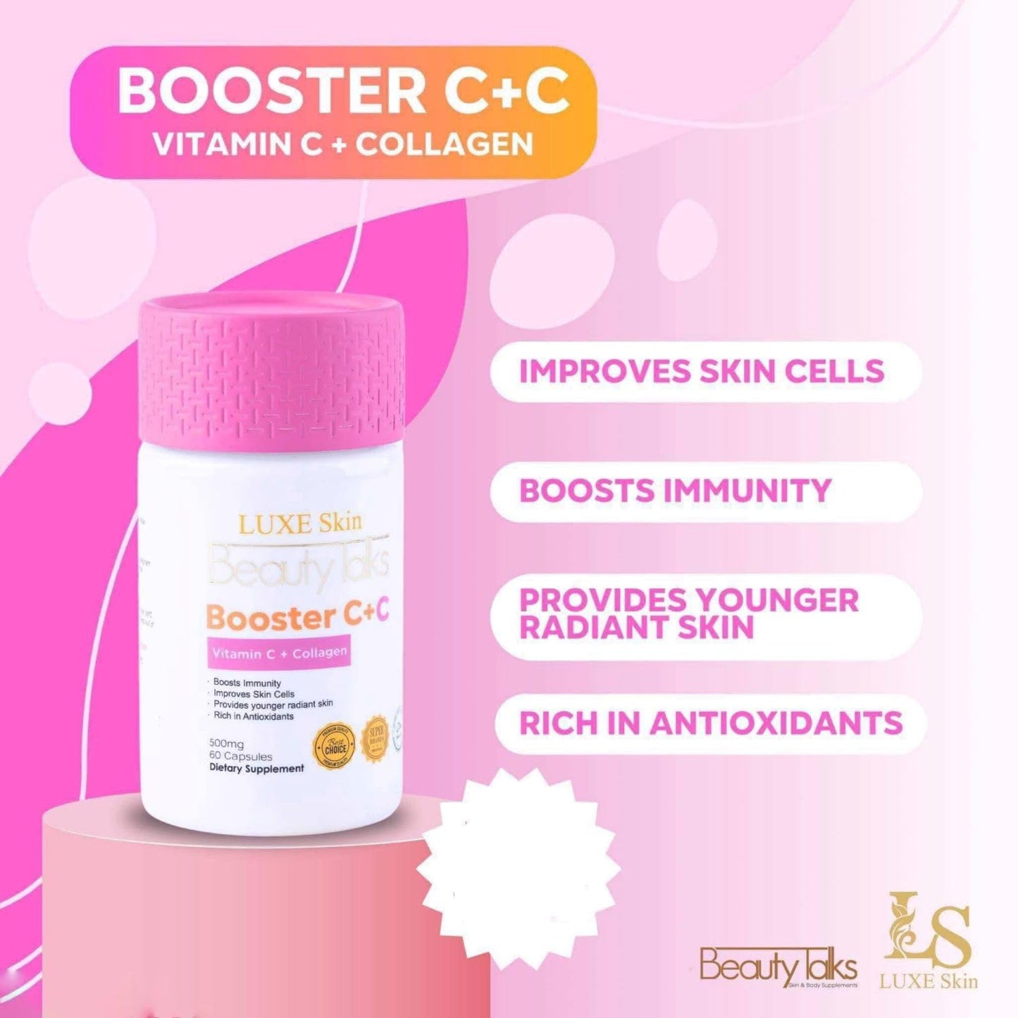 Generic Luxe Skin Beauty Talks Booster Vitamin C and Collagen Capsules, 60 Count