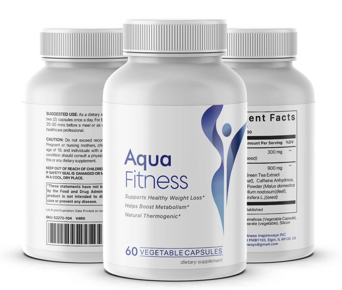 Fitness InspireWays Aqua Fitness Official Premium All Natural Daily Health Support 120 Capsules