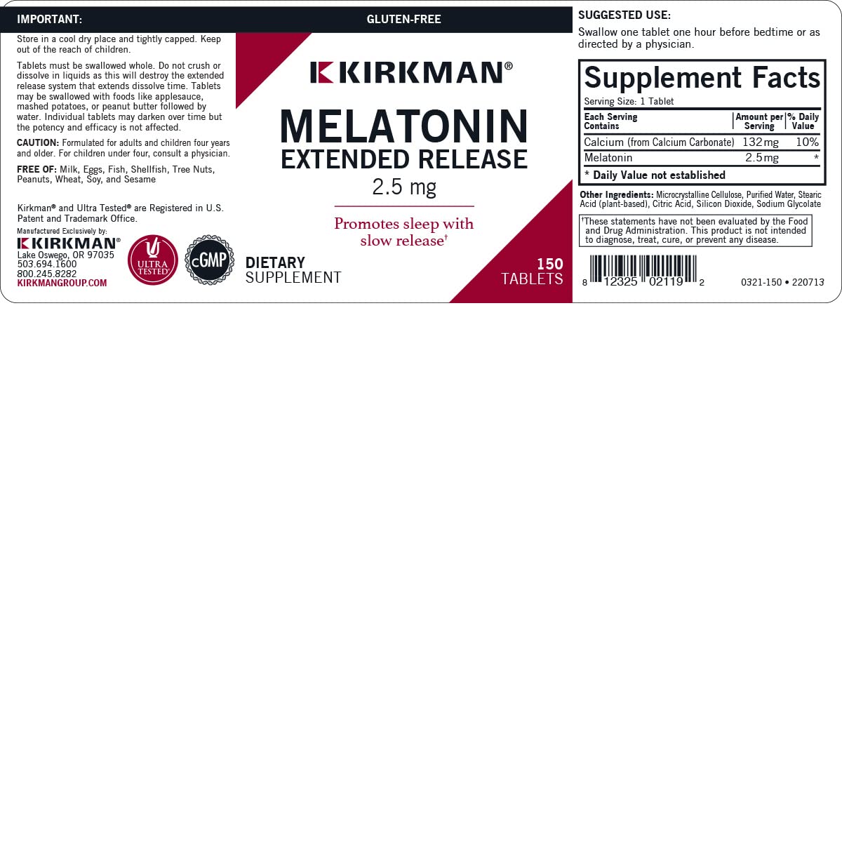 Kirkman Slo-Release Melatonin 2.5 mg Tablet, 150 Tablets