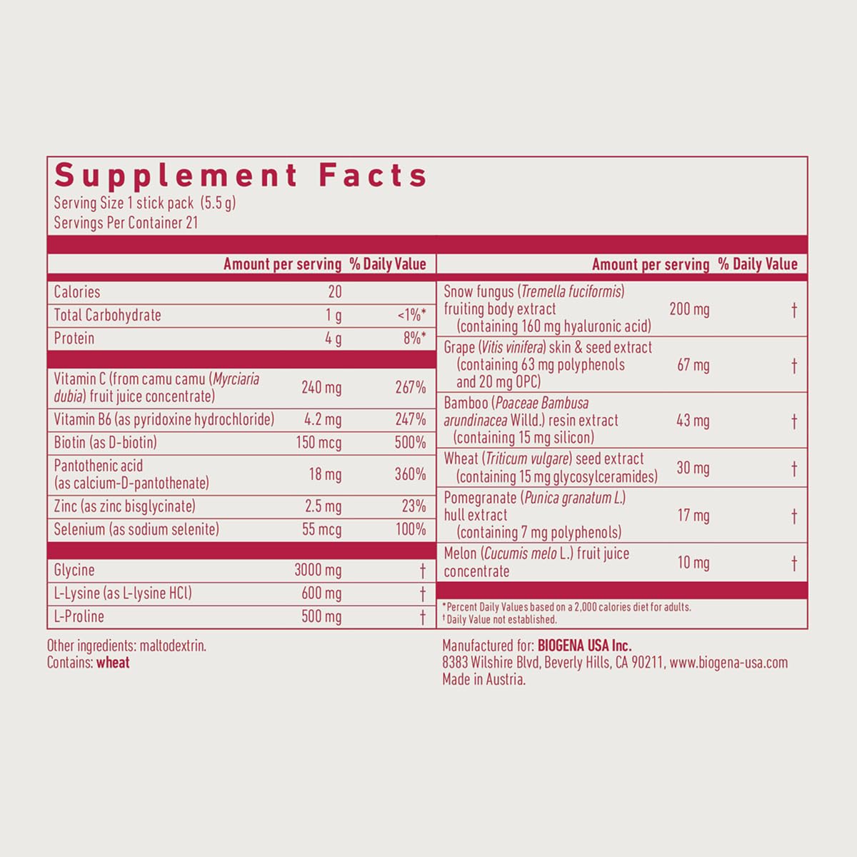 BIOGENA Hyaluronic Acid & ProCollagen+ Superior Collagen Hyaluronic Acid Complex Vegan Peptides Powder, AntiOx Blend, 4.06 oz