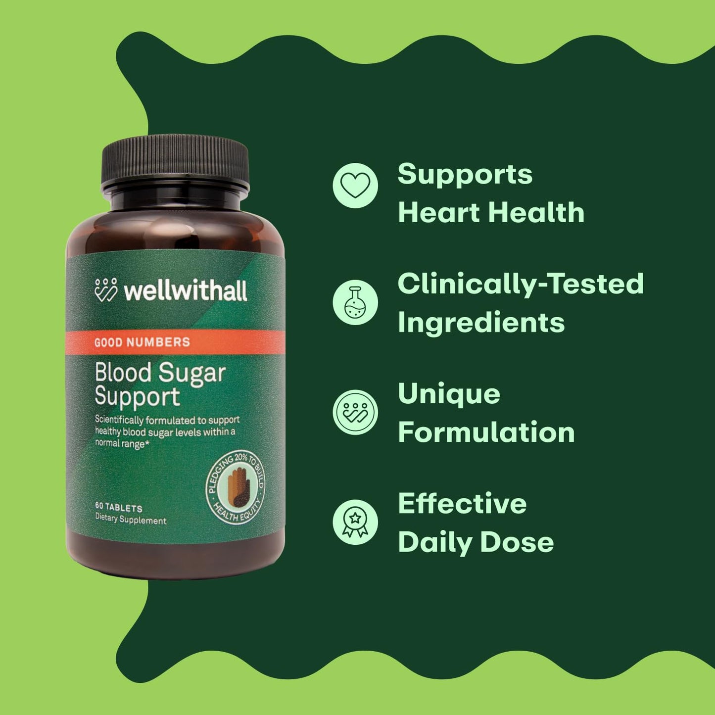 WellWithAll Glucose Metabolism & Wellness Supplement with Berberine Tablets, 60 Tablets
