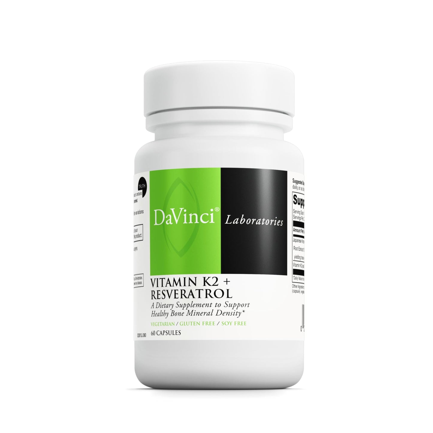 DaVinci Vitamin K2 & Resveratrol - Bone Health & Cardiovascular Supplement with Antioxidant Support - Vegetarian, Gluten-Free & Soy-Free 60 Capsules
