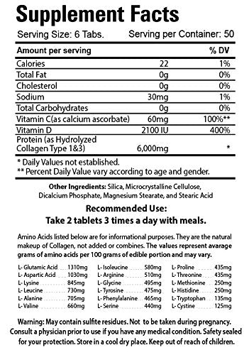 Organic Farms Vitamins Collagen Pure+D Premium Collagen Pills 6000mg Hydrolyzed Collagen Peptides Type I & III - 100% Natural Dietary Supplement, 120 Tablets