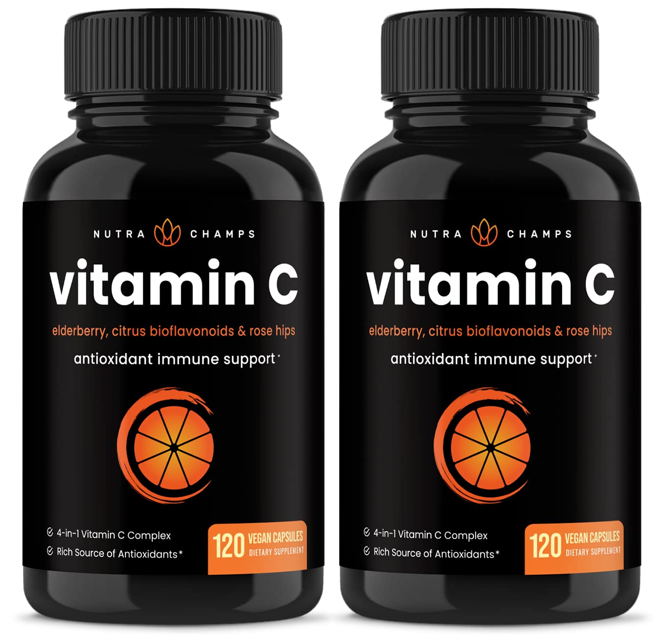 NutraChamps Vitamin C with Elderberry, Citrus Bioflavonoids & Rose Hips Capsules, 240 Count