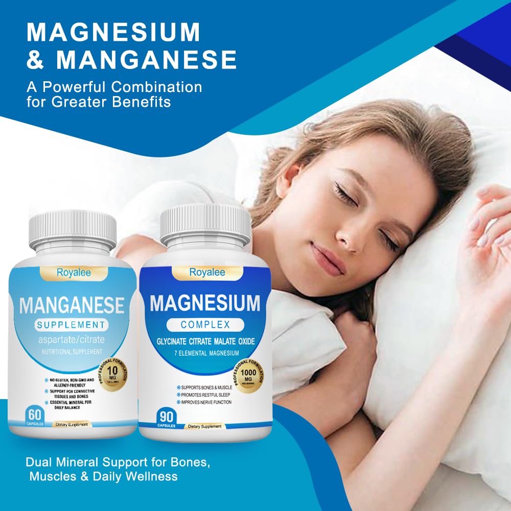 Royalee Magnesium Complex & Manganese Supplement Bundle 150 Capsules