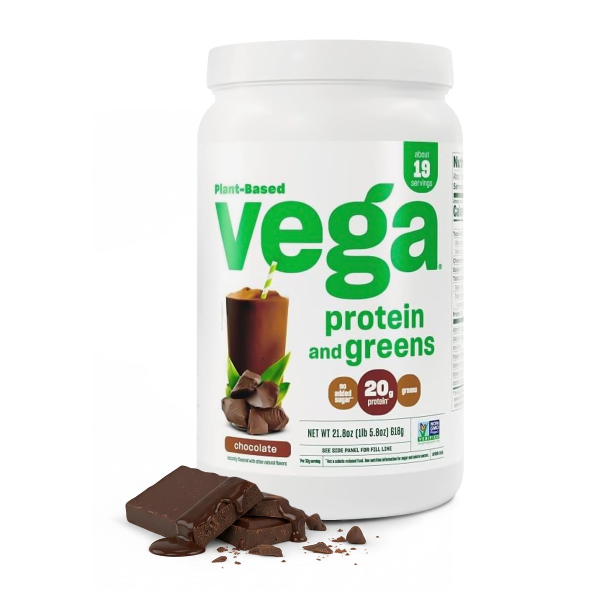 Vega Premium Protein + Supergreens Chocolate Powder, 21.8 oz
