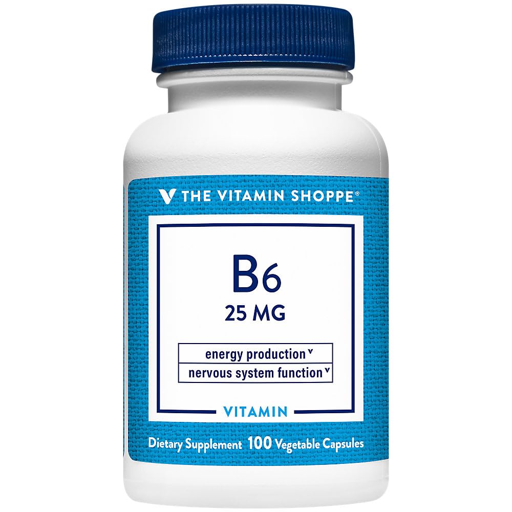 The Vitamin Shoppe Vitamin B6 25 MG - Brain Health, Mood Support & Protein Metabolism, Daily B Vitamin, Vegetarian Capsules, 100 Count