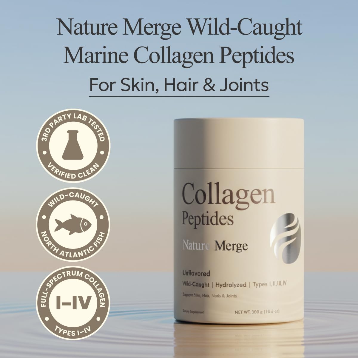 Nature Merge Marine Collagen Peptides Powder 10.6 Ounce