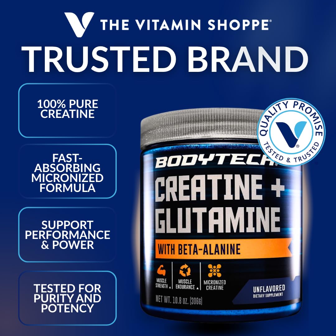 BodyTech Creatine + Glutamine with Beta Alanine Powder, 30 Servings
