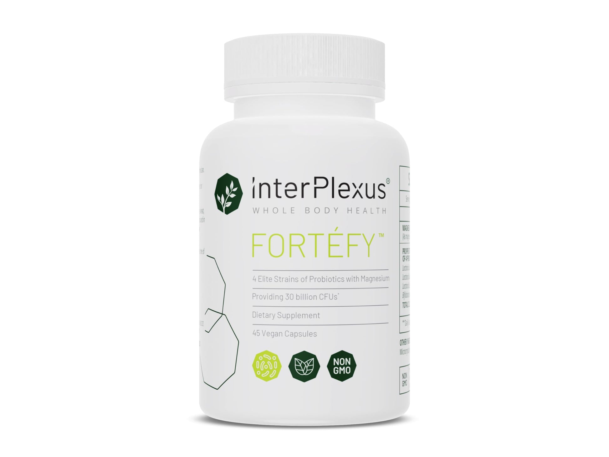 InterPlexus Fortéfy Probiotic Capsule 30 Billion CFU per Capsule with Magnesium, Gluten Free, Dairy Free, Soy Free, 45 Capsules