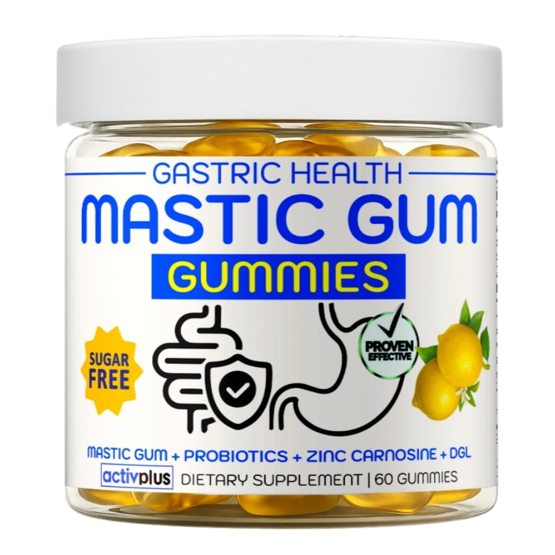 ACTIV PLUS Mastic Gum Stomach Soothe Probiotics Zinc Carnosine DGL Licorice Extract Gut Lining Health Gummies, 60 Count