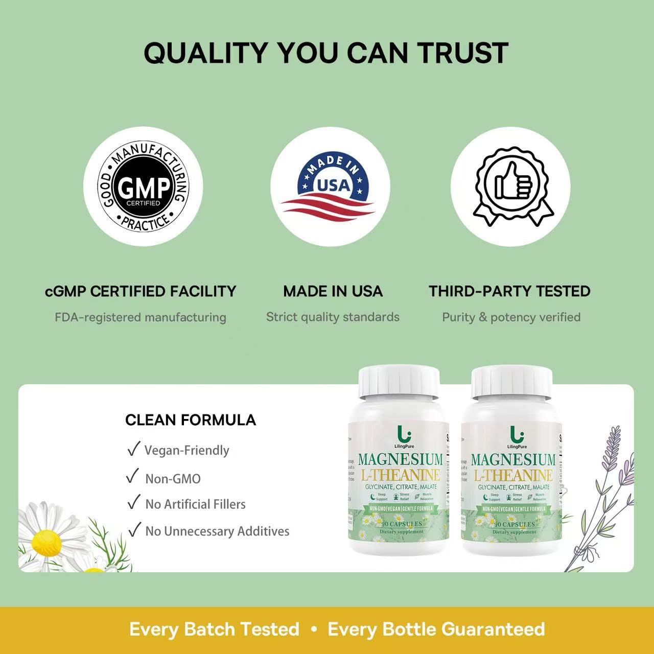 LilingPure Triple Magnesium Complex with L-Theanine, 90 Capsules