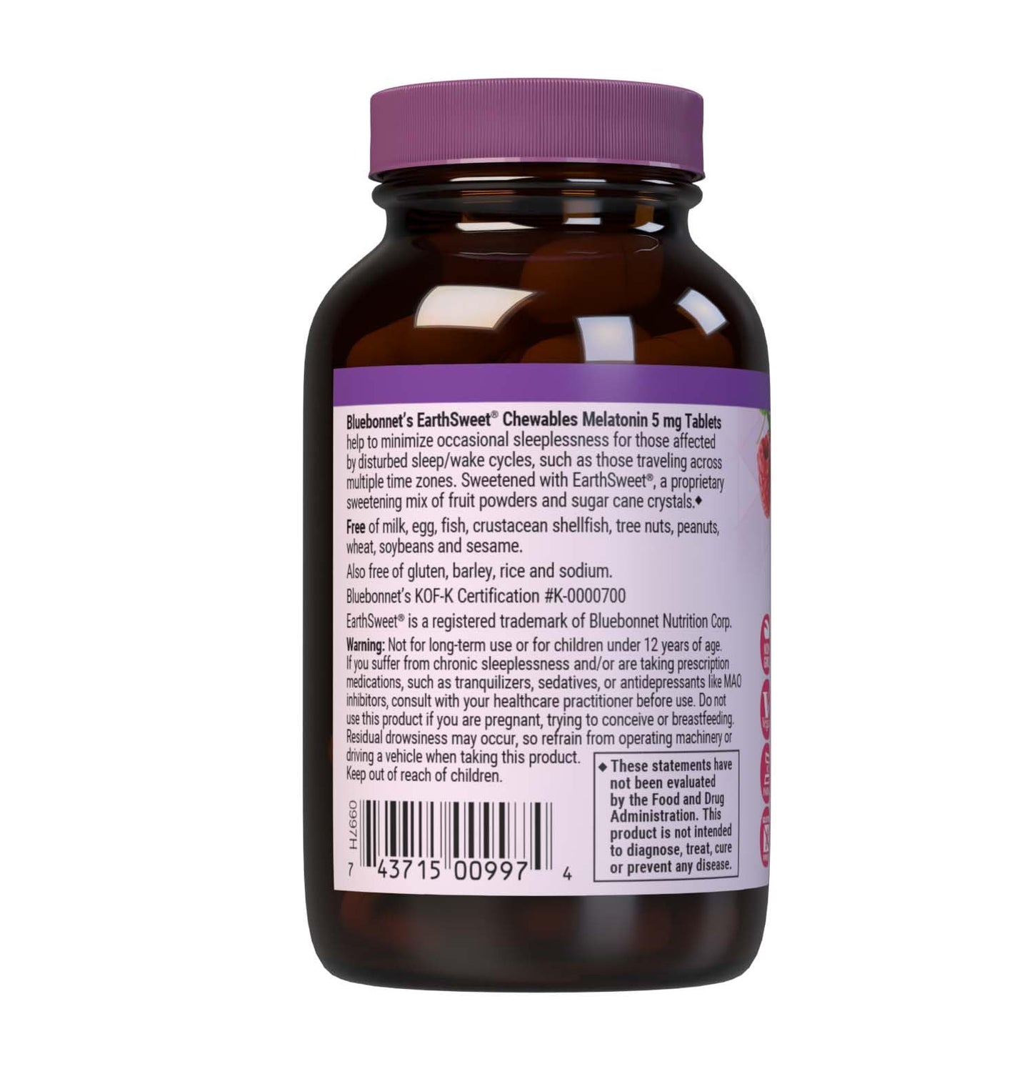 BlueBonnet EarthSweet Melatonin 5 mg Fast-Acting Quick Dissolve Nighttime Relaxation & Restful Sleep Support 120 Tablets