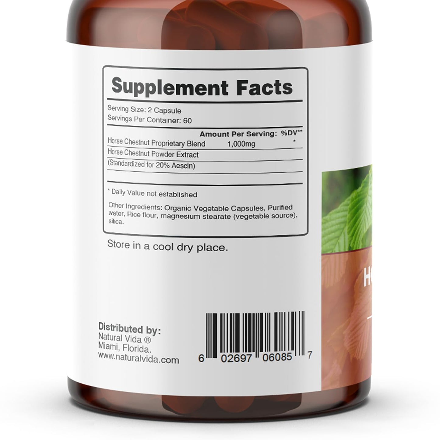 Natural Vida Horse Chestnut Extract Aescin 20% - 1000mg Vegan Capsules, 120 Count