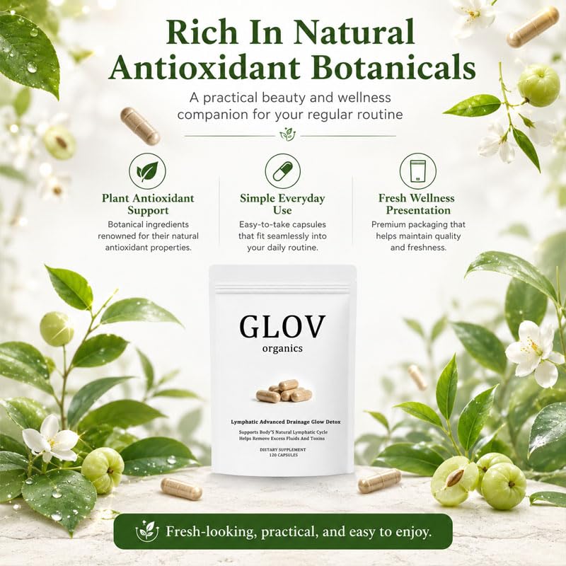 Glov Organics Lymphatic Advanced Drainage Glow Detox Wellness Formula Capsules 1