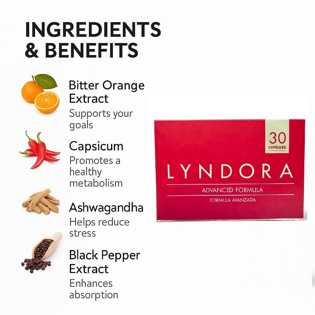 Generic Lyndora Advanced Formula – Natural Blend with Bitter Orange, Capsicum & Ashwagandha for Vital Energy, Balance & Body Support, 30 Capsules