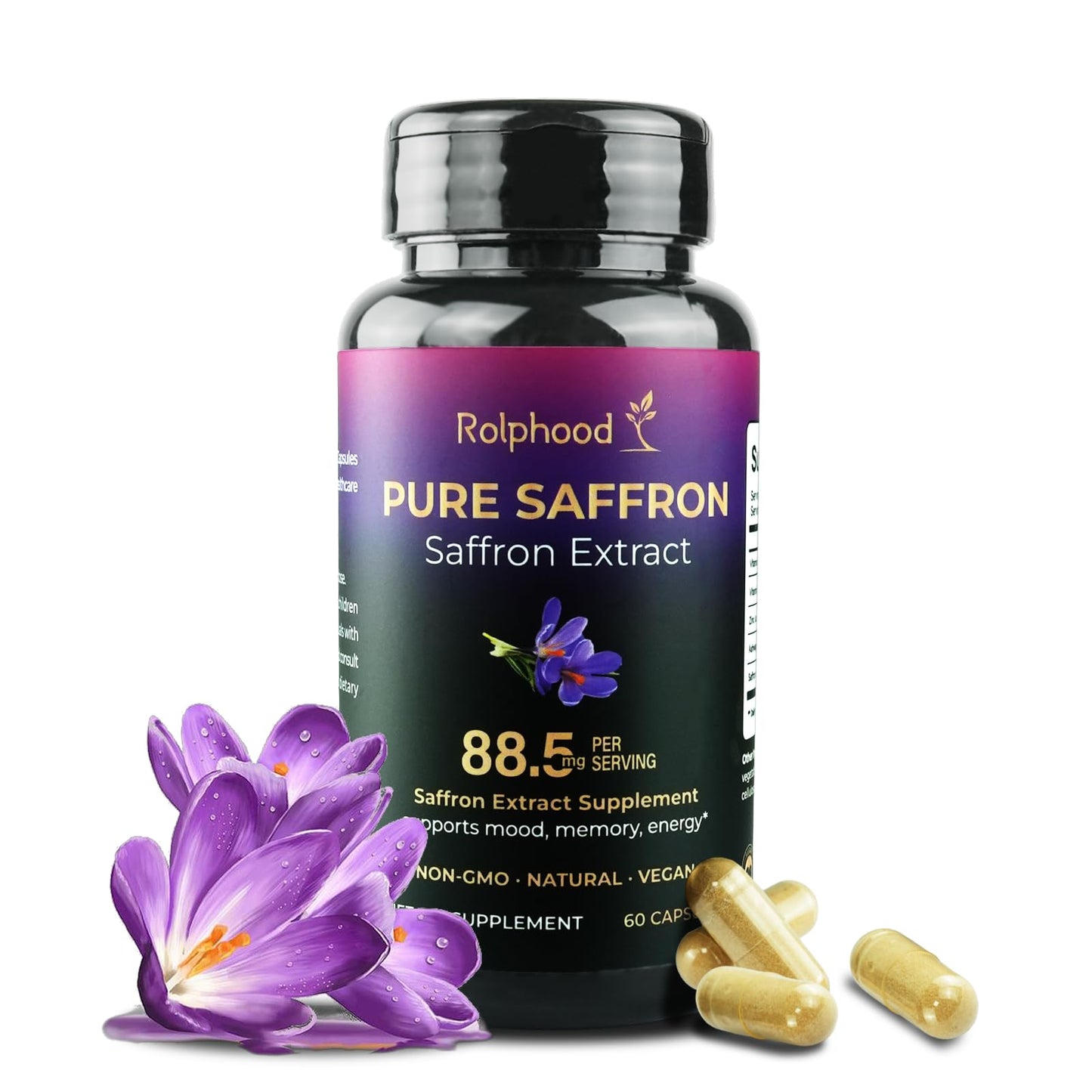 Rolphood Saffron Extract Capsules 88.5mg, 60 Count, Non-GMO, Vegan