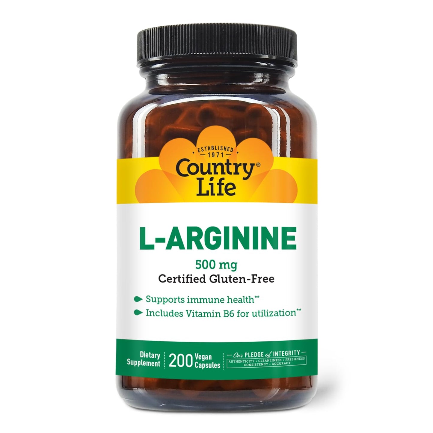Country Life L-Arginine with Vitamin B-6 500mg Capsules, 200 Count