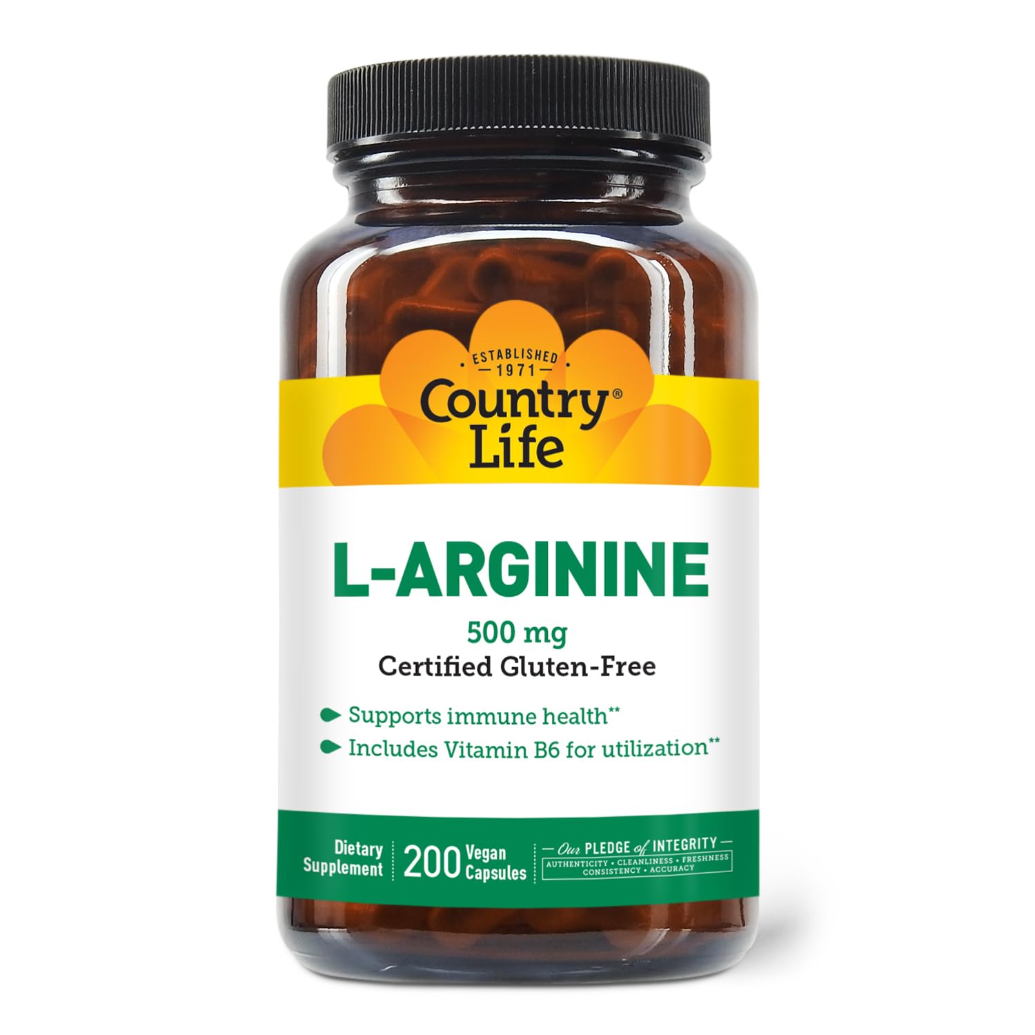 Country Life L-Arginine with Vitamin B-6 500mg Capsules, 200 Count