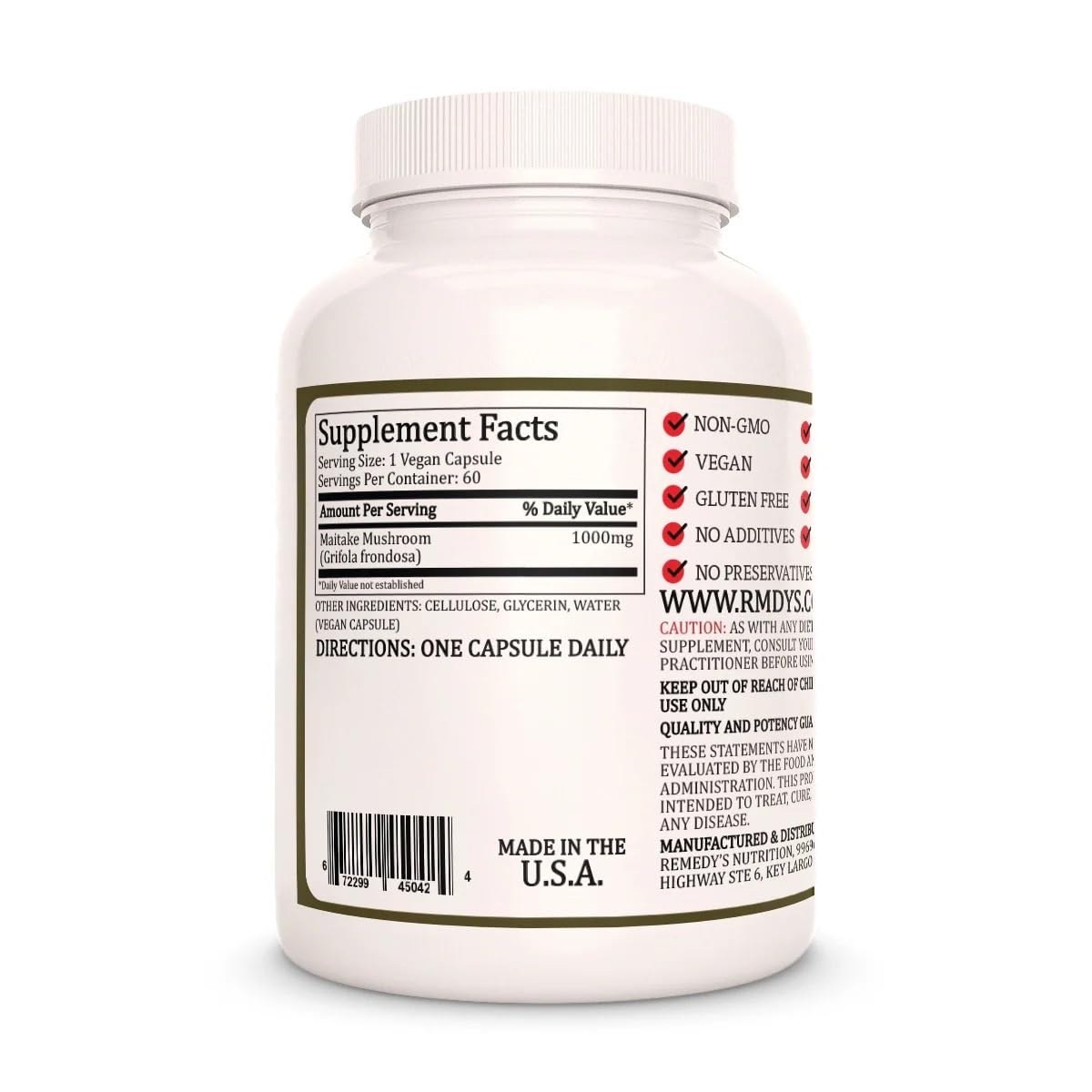 Remedy’s Nutrition Maitake Mushroom 1000 mg Capsules 60 Count