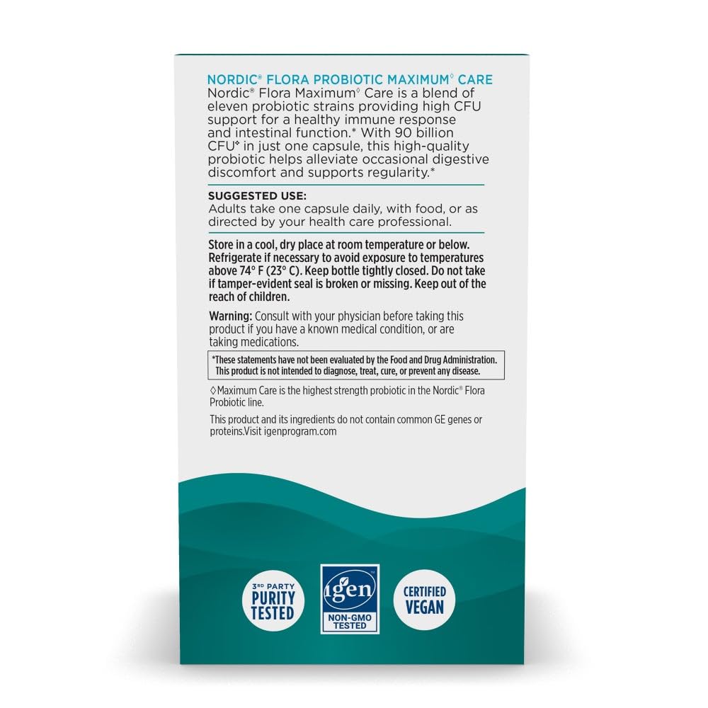 Nordic Naturals Nordic Flora Probiotic Maximum Care Immune + Digestive, Vegan Capsule, 30 Count