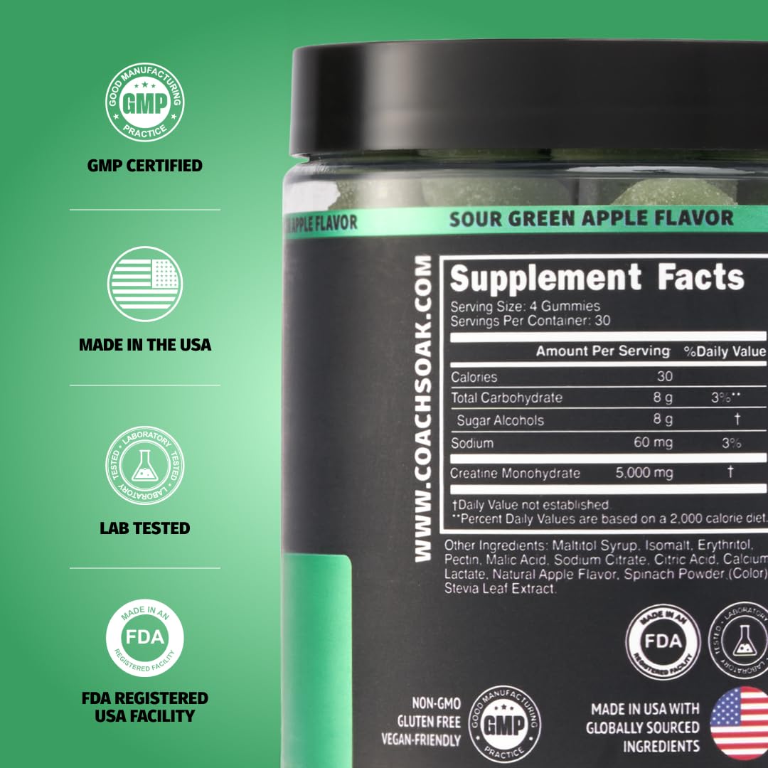 Coach Soak Creatine Monohydrate Gummies 5g Dose, 120 ct