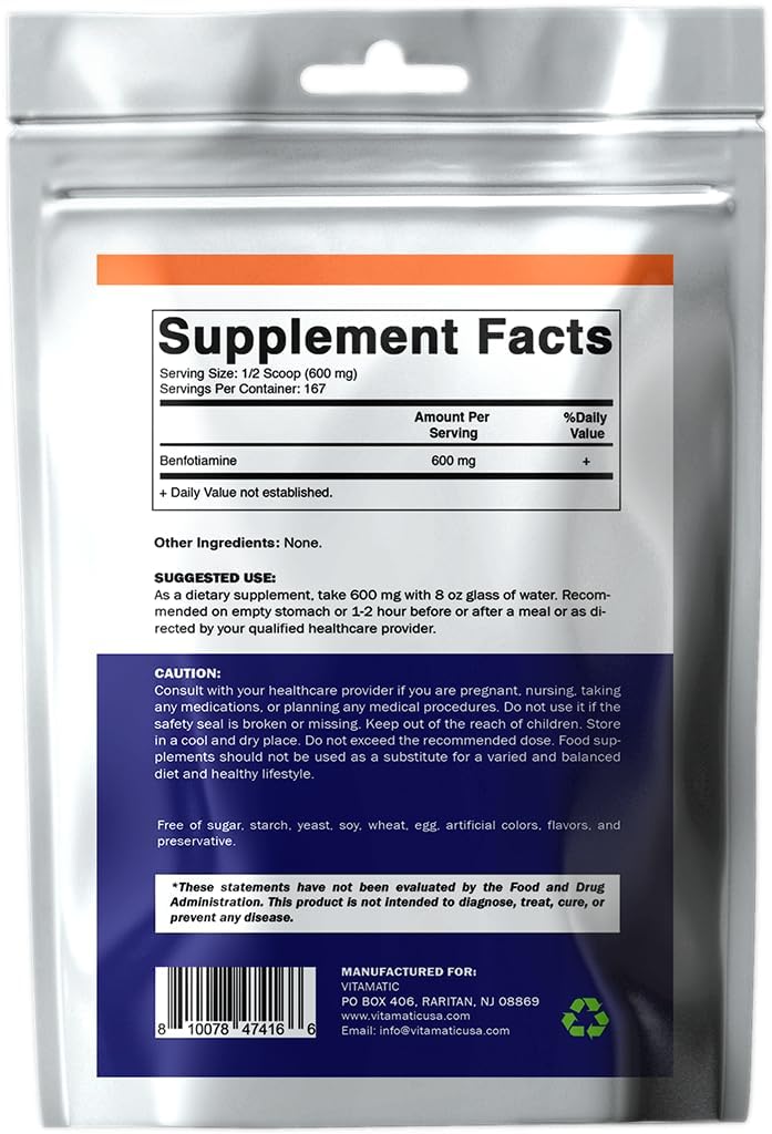 Vitamatic Benfotiamine Pure Powder 600 mg per Serving, 1 Count