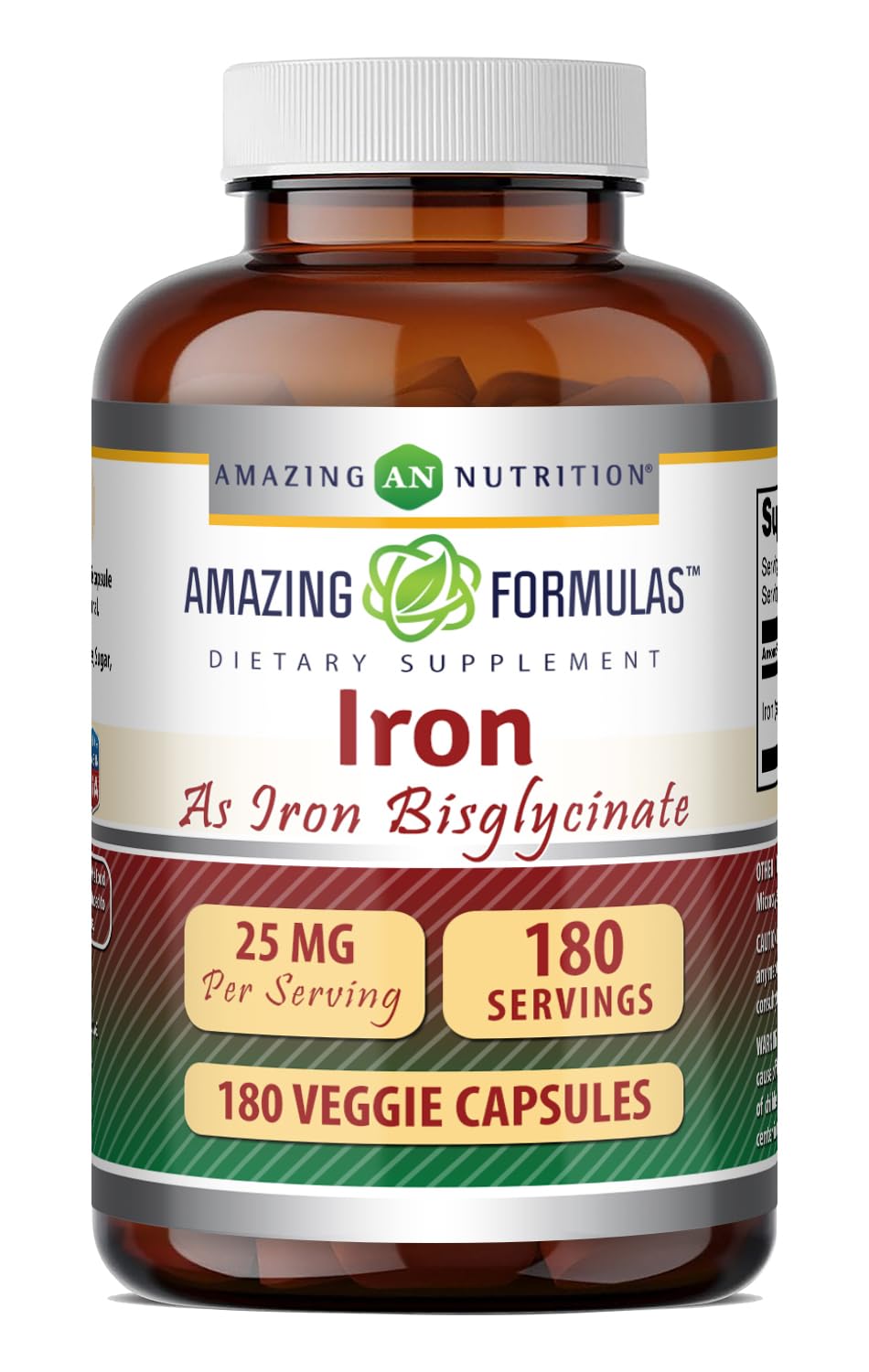 Amazing Nutrition Iron Bisglycinate 25 mg Capsule 180 Count