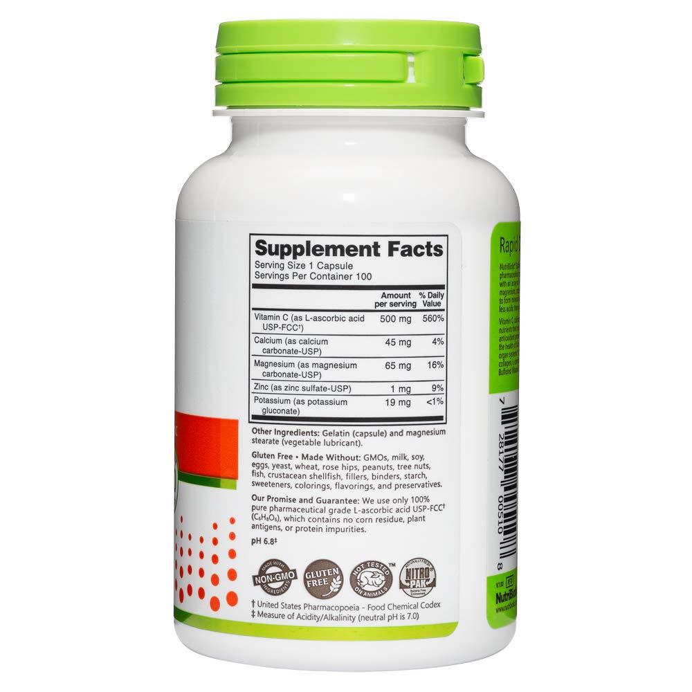 NutriBiotic Buffered Vitamin C 500 mg Capsule, 100 Capsules