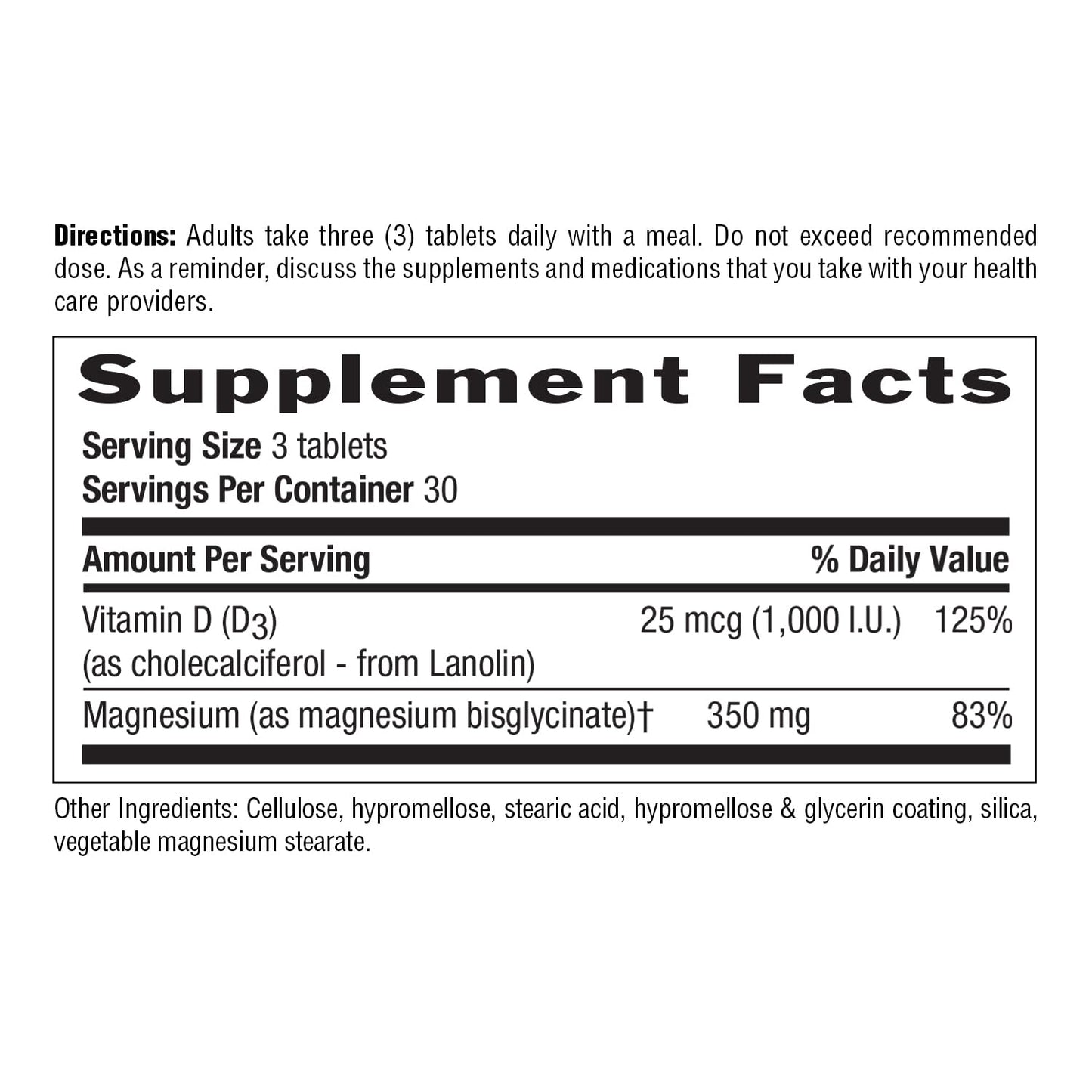 Country Life Magnesium Glycinate 350 mg with Vitamin D3 Tablets, 90 Count